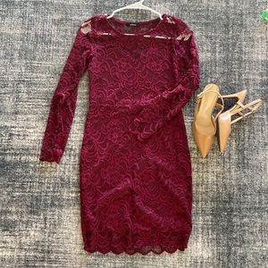 Maroon Form Fitting Lace Dress